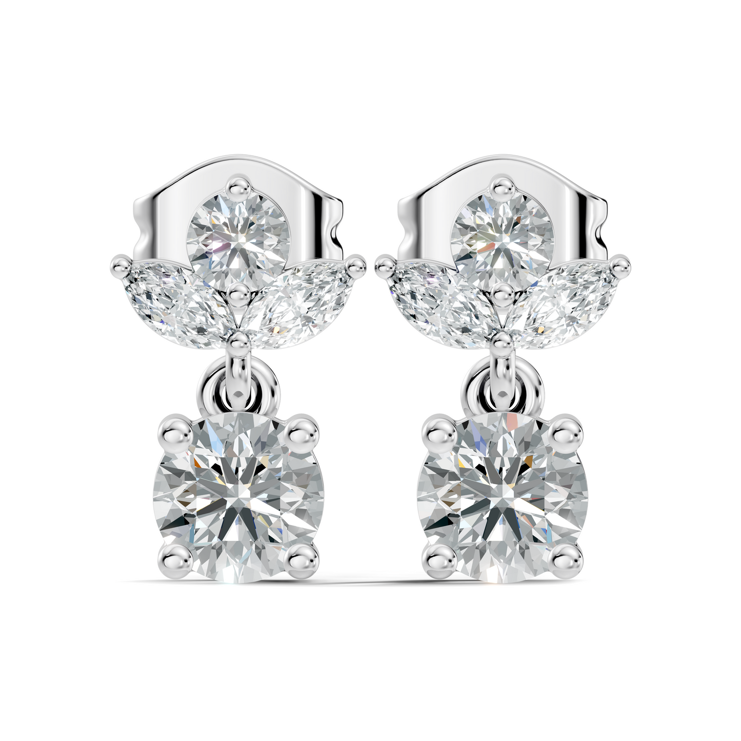 Timeless 1.60 Ct Lab Grown Round Brilliant & Marquise Diamond Drop Earrings