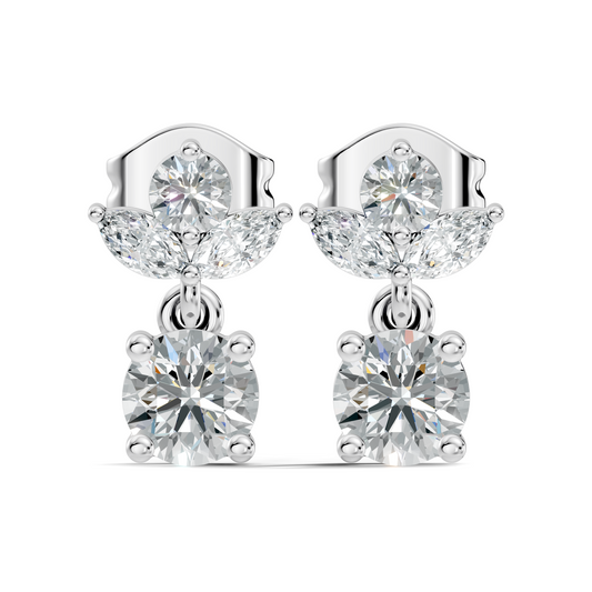 Timeless 1.60 Ct Lab Grown Round Brilliant & Marquise Diamond Drop Earrings
