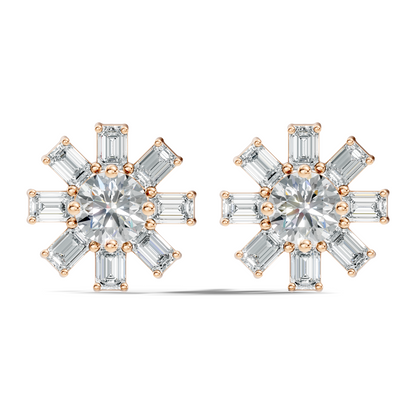 Emerald & Round Shape 10k Solid Gold Lab Grown Diamond Very Dazzling Vintage Diamond Earrings For Her