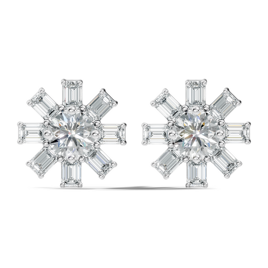 Emerald & Round Shape 10k Solid Gold Lab Grown Diamond Very Dazzling Vintage Diamond Earrings For Her