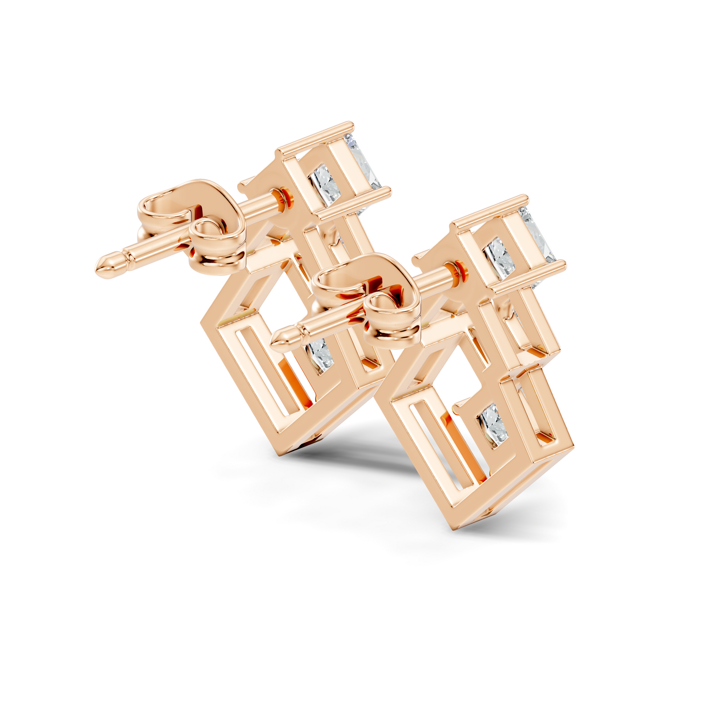 Princess Cut Designer Diamond Earrings 18K Rose Gold Perfect For Special Occasions