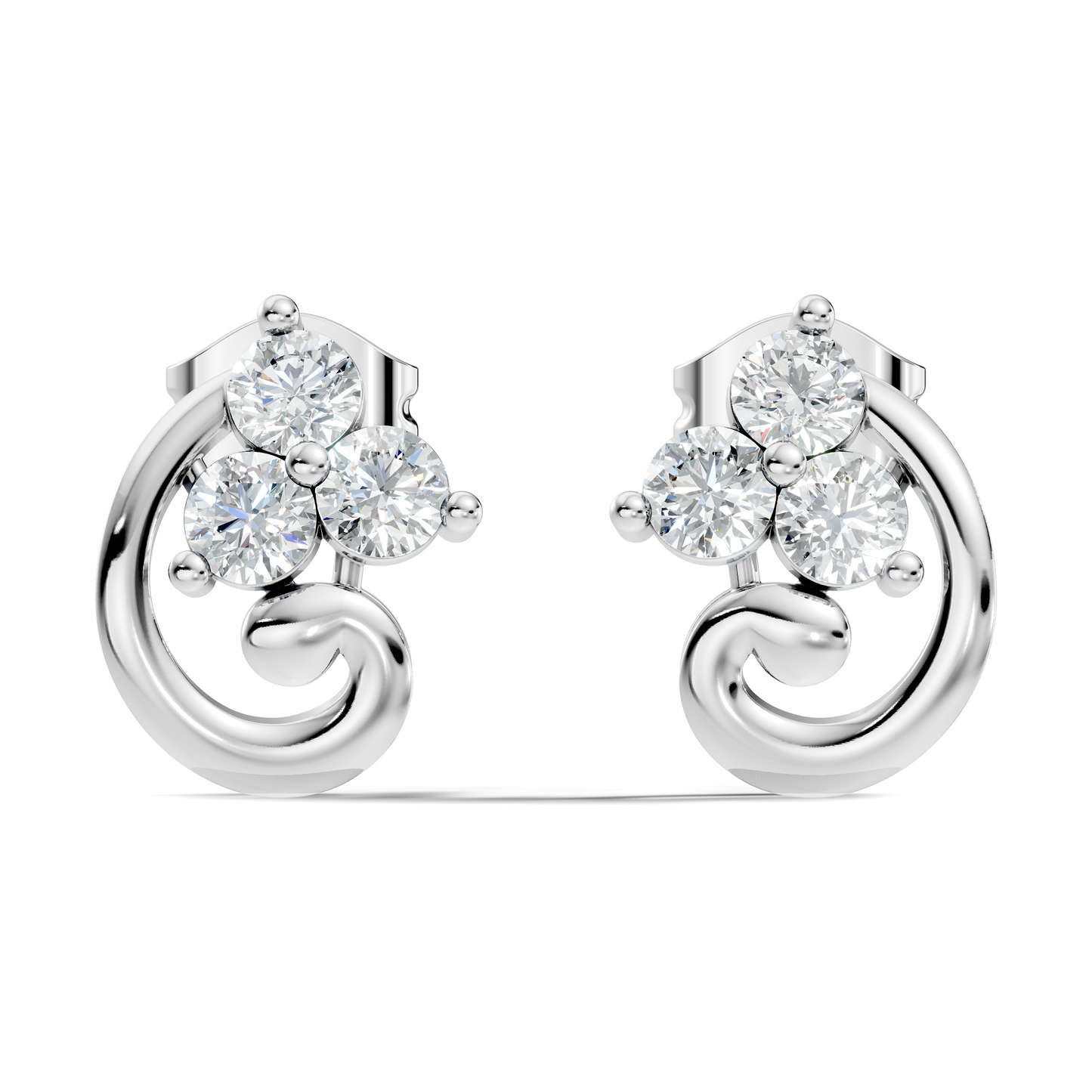 Classic Floral Cluster Round Diamond Stud Earrings 18K White Gold Perfect Gift For Her