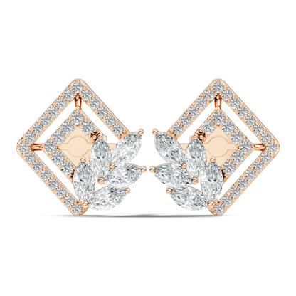 Round & Marquise shape Lab Grown-Natural Diamond 14k Solid Rose Gold Earrings For Women