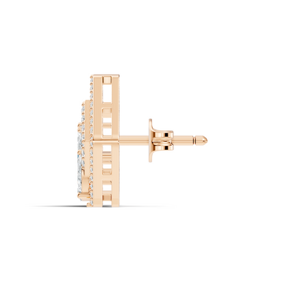 Round & Marquise shape Lab Grown-Natural Diamond 14k Solid Rose Gold Earrings For Women