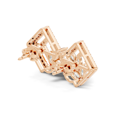 Round & Marquise shape Lab Grown-Natural Diamond 14k Solid Rose Gold Earrings For Women