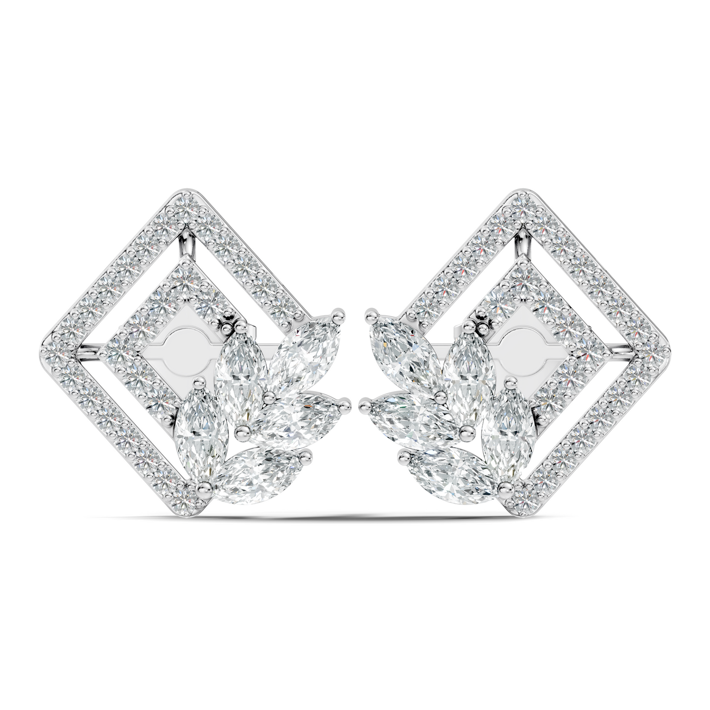 Round & Marquise shape Lab Grown-Natural Diamond 14k Solid Rose Gold Earrings For Women