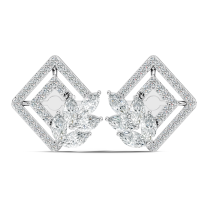 Round & Marquise shape Lab Grown-Natural Diamond 14k Solid Rose Gold Earrings For Women