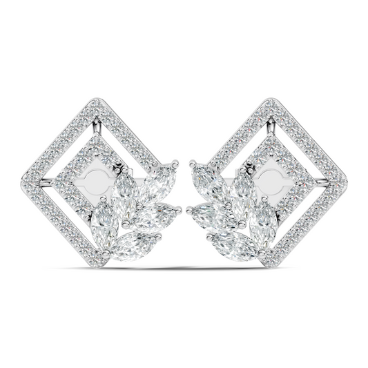 Round & Marquise shape Lab Grown-Natural Diamond 14k Solid Rose Gold Earrings For Women