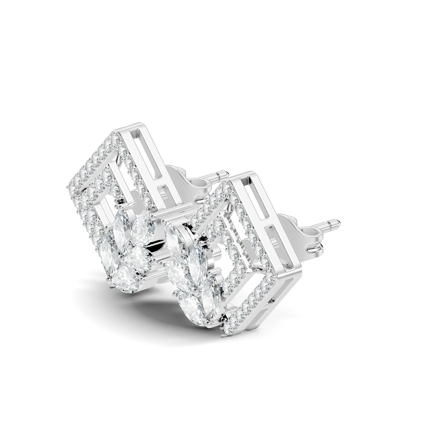 Round & Marquise shape Lab Grown-Natural Diamond 14k Solid Rose Gold Earrings For Women