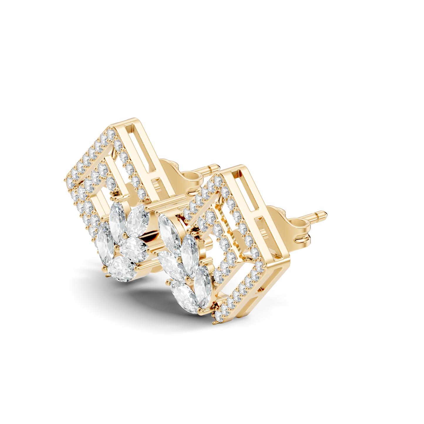 Round & Marquise shape Lab Grown-Natural Diamond 14k Solid Rose Gold Earrings For Women