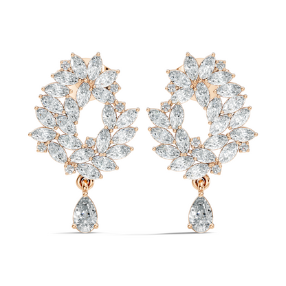 14K Rose Gold Marquise Cluster Earrings with Pear Drop Wedding & Party Jewelry For Her