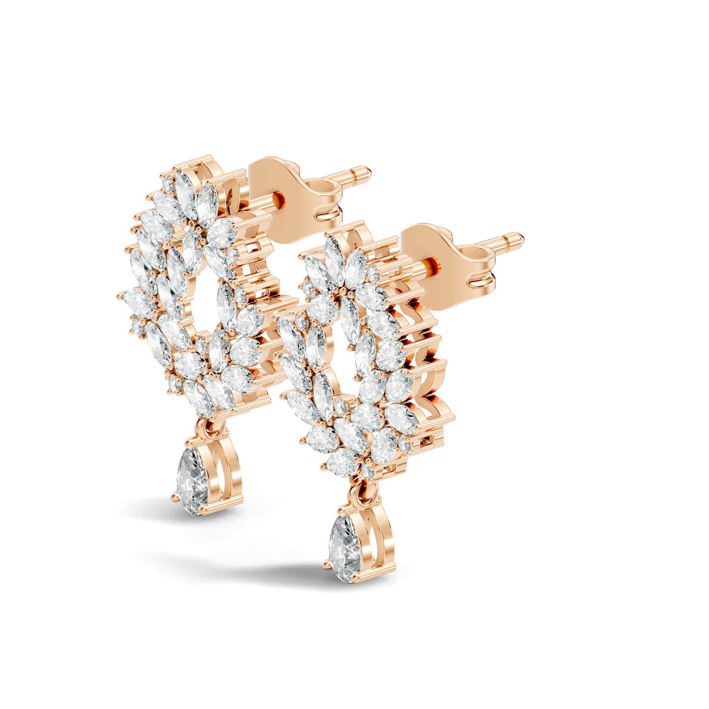 14K Rose Gold Marquise Cluster Earrings with Pear Drop Wedding & Party Jewelry For Her