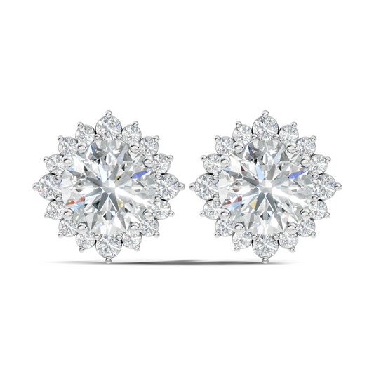 2.02 Round Shape Lab Grown Sparkling Diamond Stud Earrings For Women In 14K Solid Gold