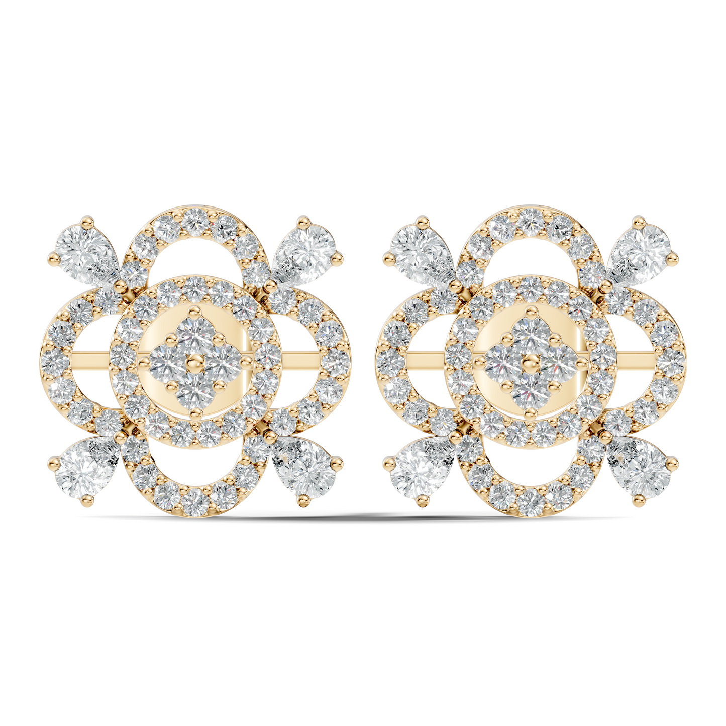 Pear & Round Shape Lab Grown Diamond 10k Solid Gold Earrings Daily Wear For Women