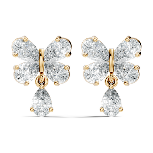 Butterfly Shape Pear Cut Lab Grown Diamond 2.26 Ct Solitaire classic Studs Diamond Earrings For Girl