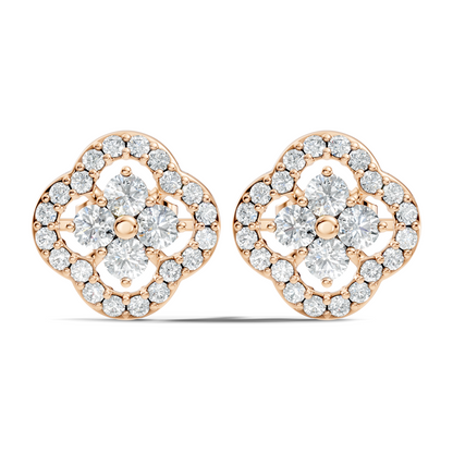 10k Solid Rose Gold Round Natural-Lab Grown Stunning Adorable Vintage Diamond Earring For Her