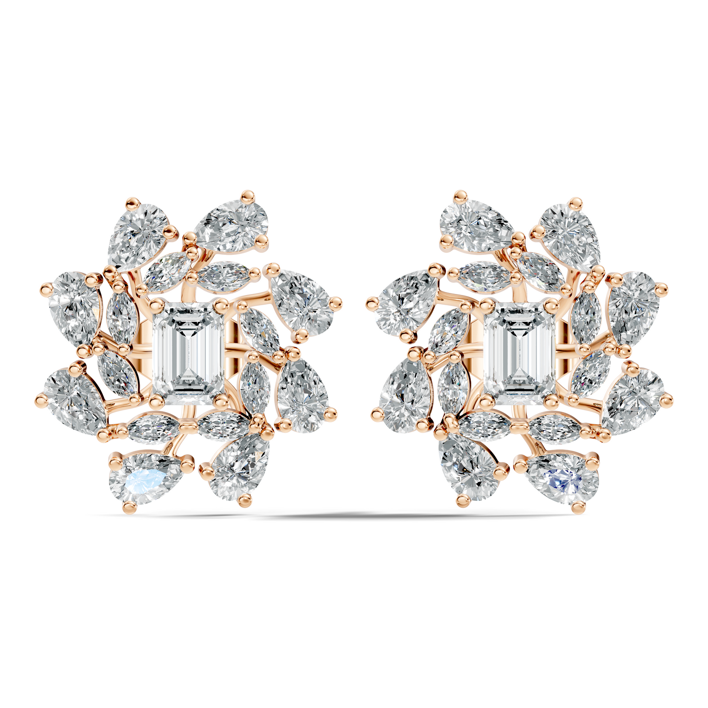 4.12Ct Marquise, Pear and Emerald  Shape Diamond Vintage Flower Shape Dainty Wedding  Earrings For Women's