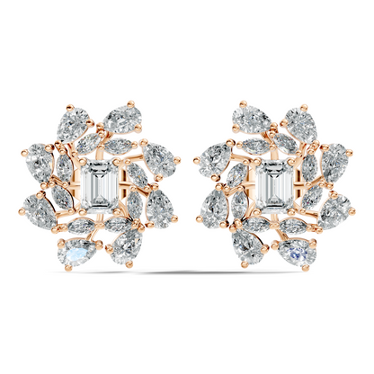 4.12Ct Marquise, Pear and Emerald  Shape Diamond Vintage Flower Shape Dainty Wedding  Earrings For Women's