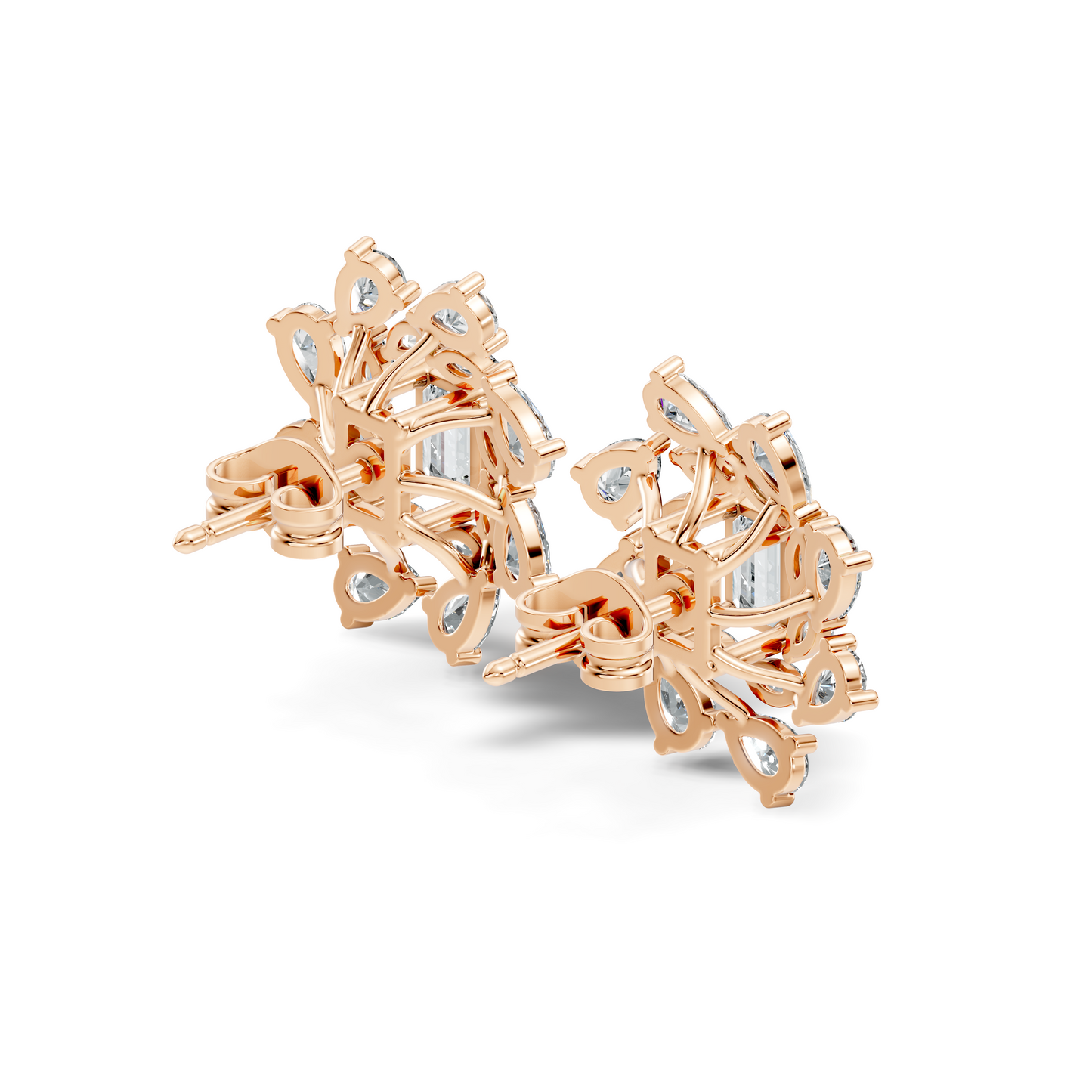 4.12Ct Marquise, Pear and Emerald  Shape Diamond Vintage Flower Shape Dainty Wedding  Earrings For Women's