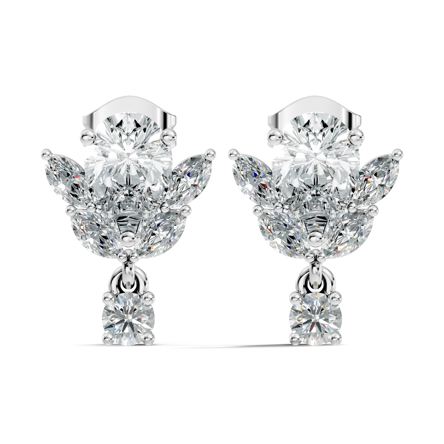 2.50Ct Marquise, Pear and Round Cut Diamond Unique Vintage Cluster Wedding Wear Earring For Her