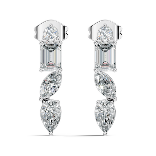 Elegant Minimalist Diamond Drop Earrings Emerald & Pear Multi-Cut Diamond Jewelry For Women