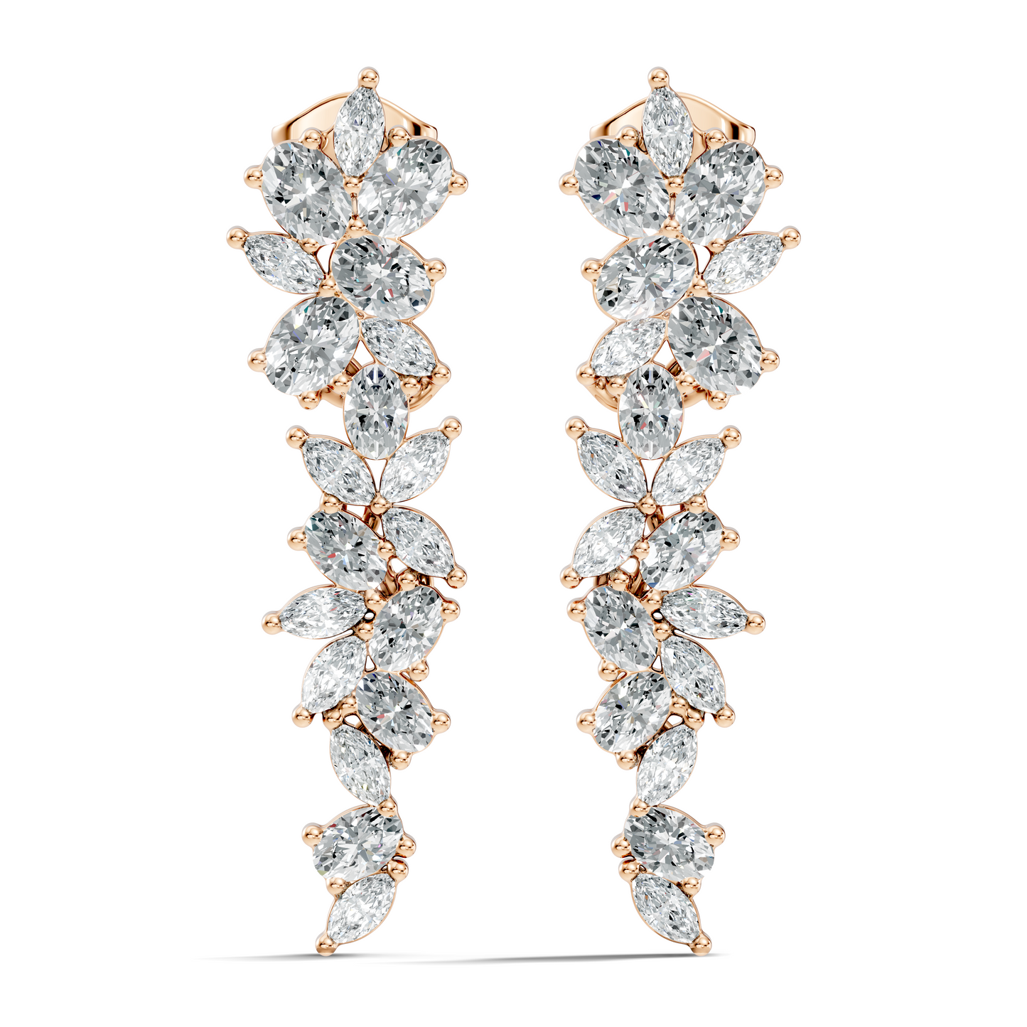 1.75 CT Oval Marquise Cut Diamond Cluster Stud Earrings In 14K Solid Gold