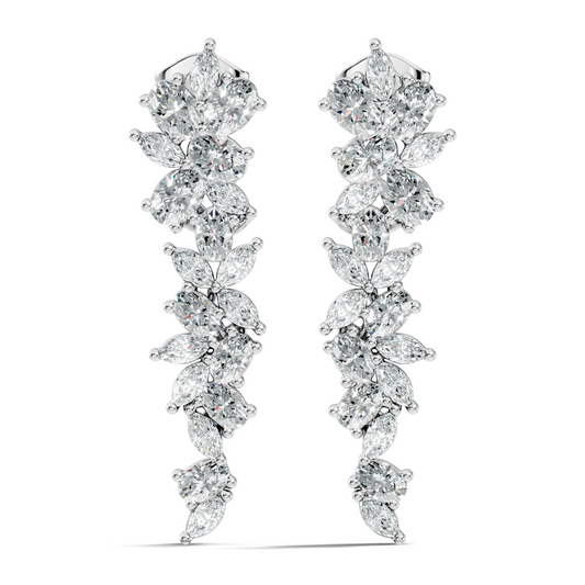 1.75 CT Oval Marquise Cut Diamond Cluster Stud Earrings In 14K Solid Gold