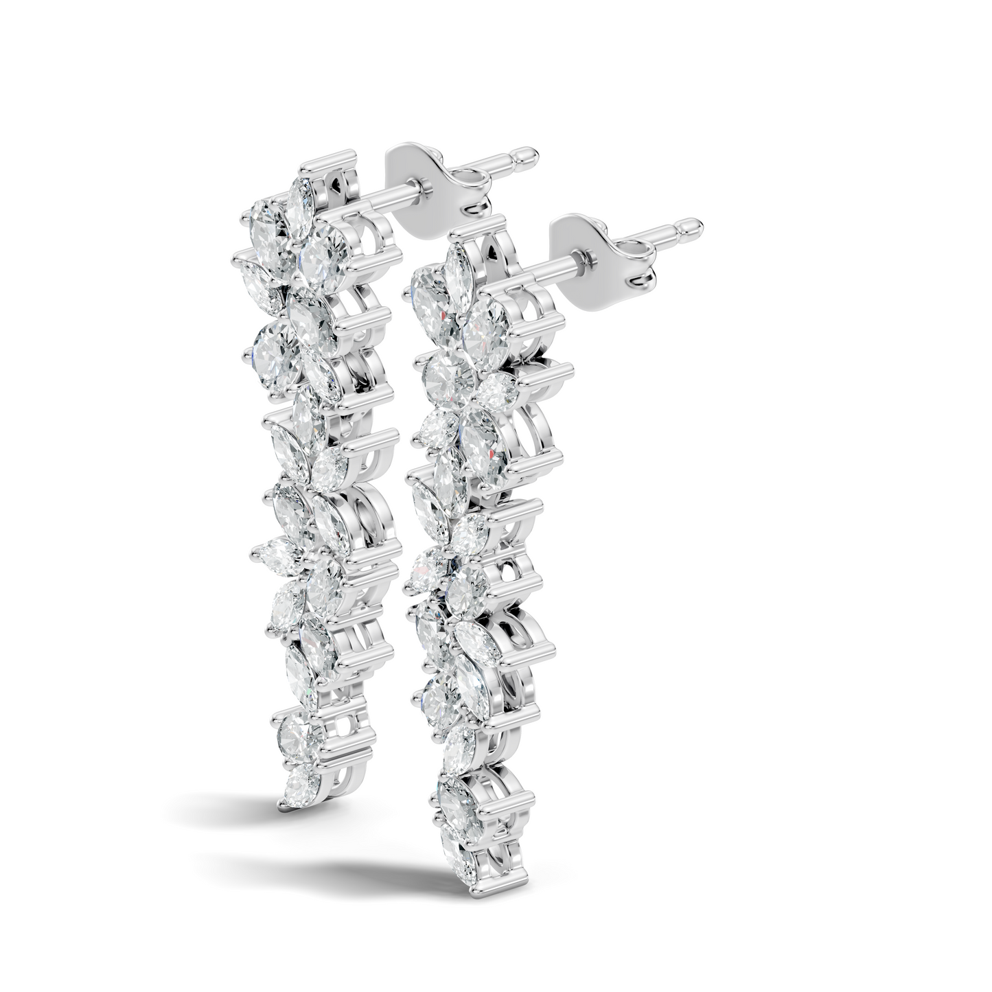 1.75 CT Oval Marquise Cut Diamond Cluster Stud Earrings In 14K Solid Gold