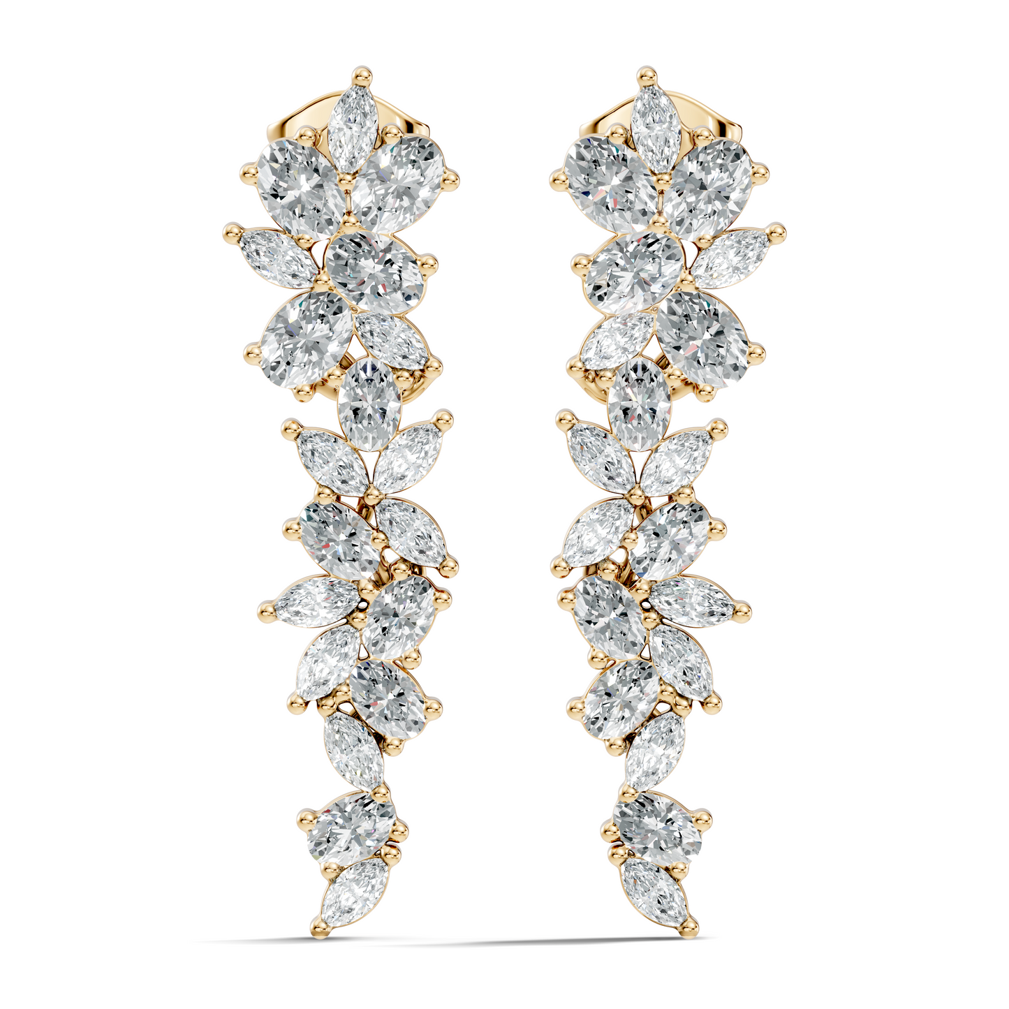 1.75 CT Oval Marquise Cut Diamond Cluster Stud Earrings In 14K Solid Gold