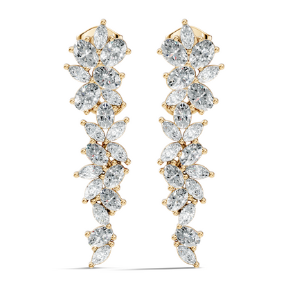 1.75 CT Oval Marquise Cut Diamond Cluster Stud Earrings In 14K Solid Gold