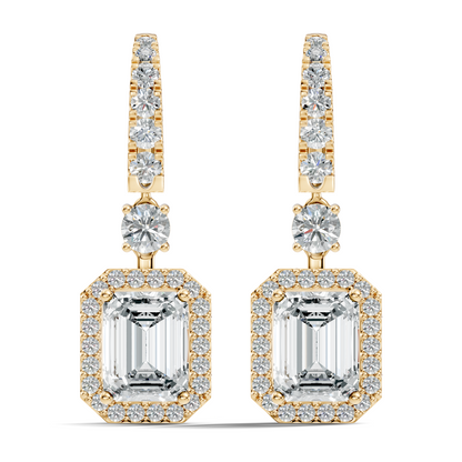 14K Yellow Gold Hoop Earrings Featuring Emerald & Round Cut Lab-Grown Diamonds Perfect Gift for Her