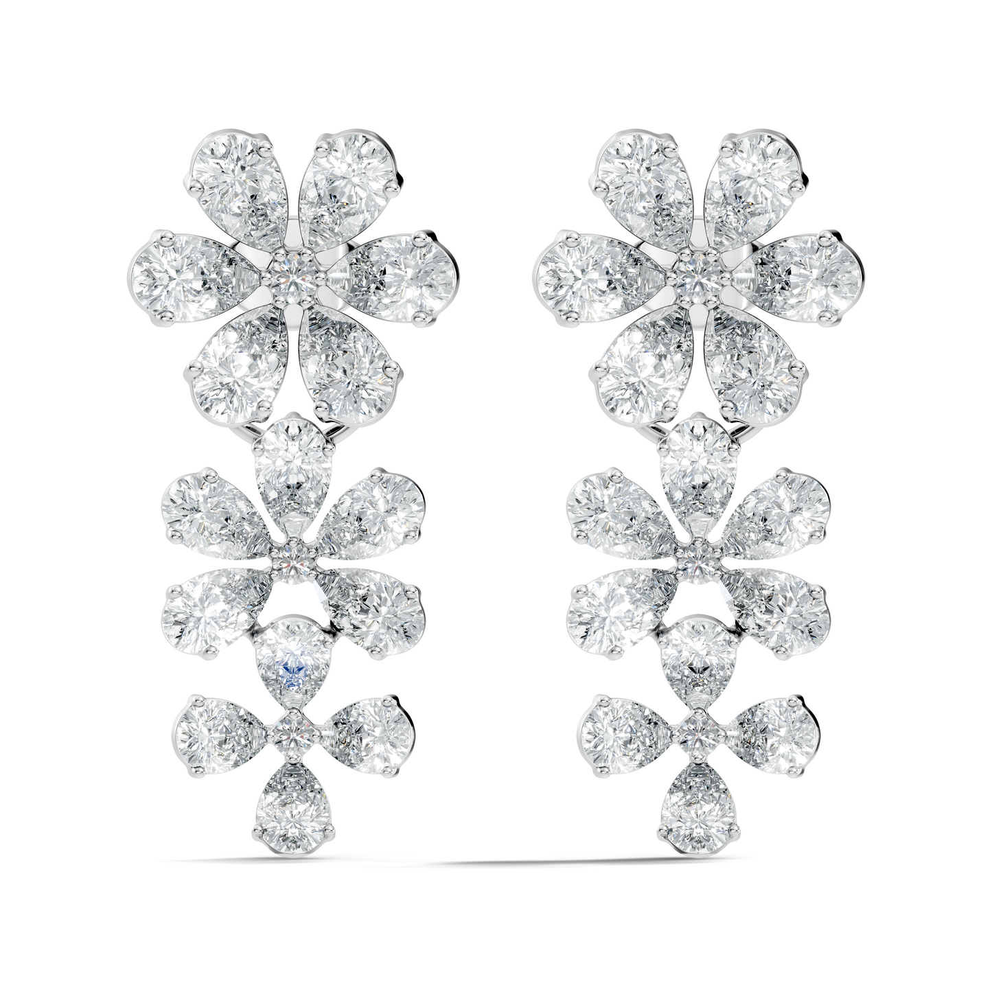 Luxury Flower Cluster Pear Diamond Drop Earrings White Gold Elegant Statement Jewelry