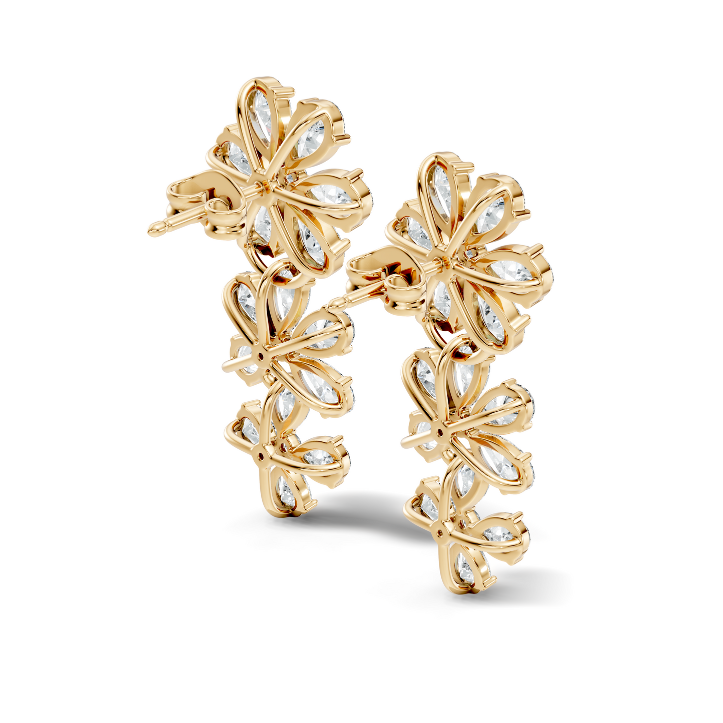 Luxury Flower Cluster Pear Diamond Drop Earrings White Gold Elegant Statement Jewelry