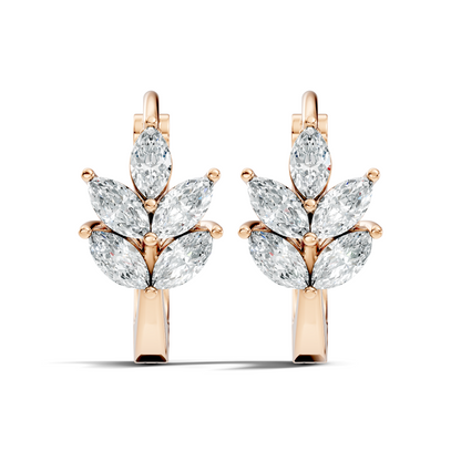 14K Solid Gold 1 Ct Marquise Cut Diamond Hoop Earrings Timeless Women's Jewelry