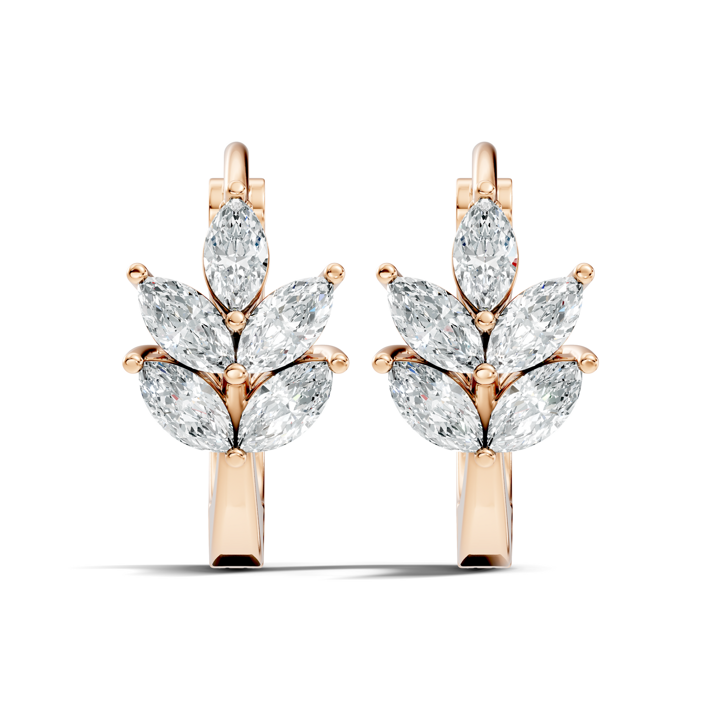 14K Solid Gold 1 Ct Marquise Cut Diamond Hoop Earrings Timeless Women's Jewelry