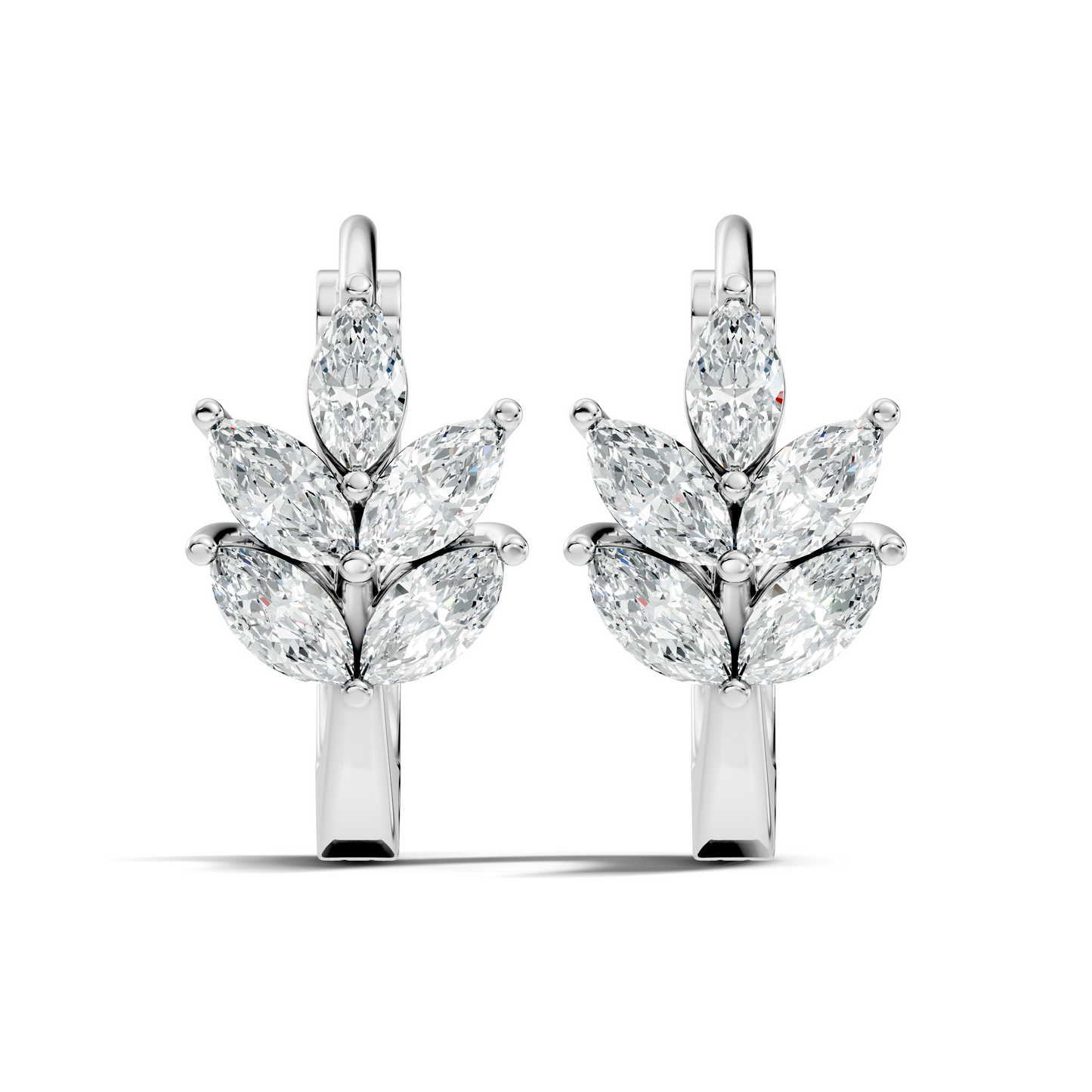 14K Solid Gold 1 Ct Marquise Cut Diamond Hoop Earrings Timeless Women's Jewelry