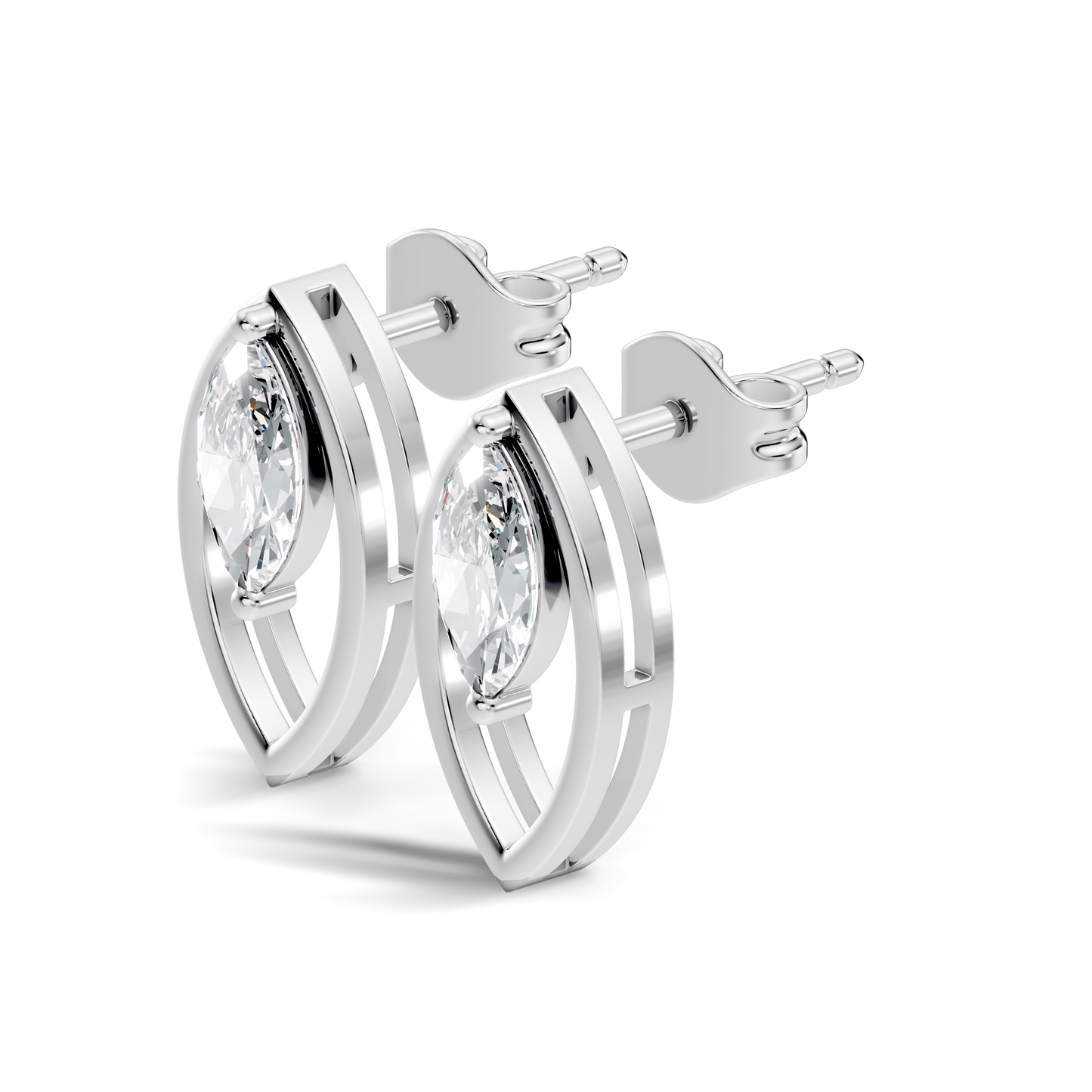 Women's 14K Gold Marquise Solitaire Diamond Stud Earrings Colorless Elegance