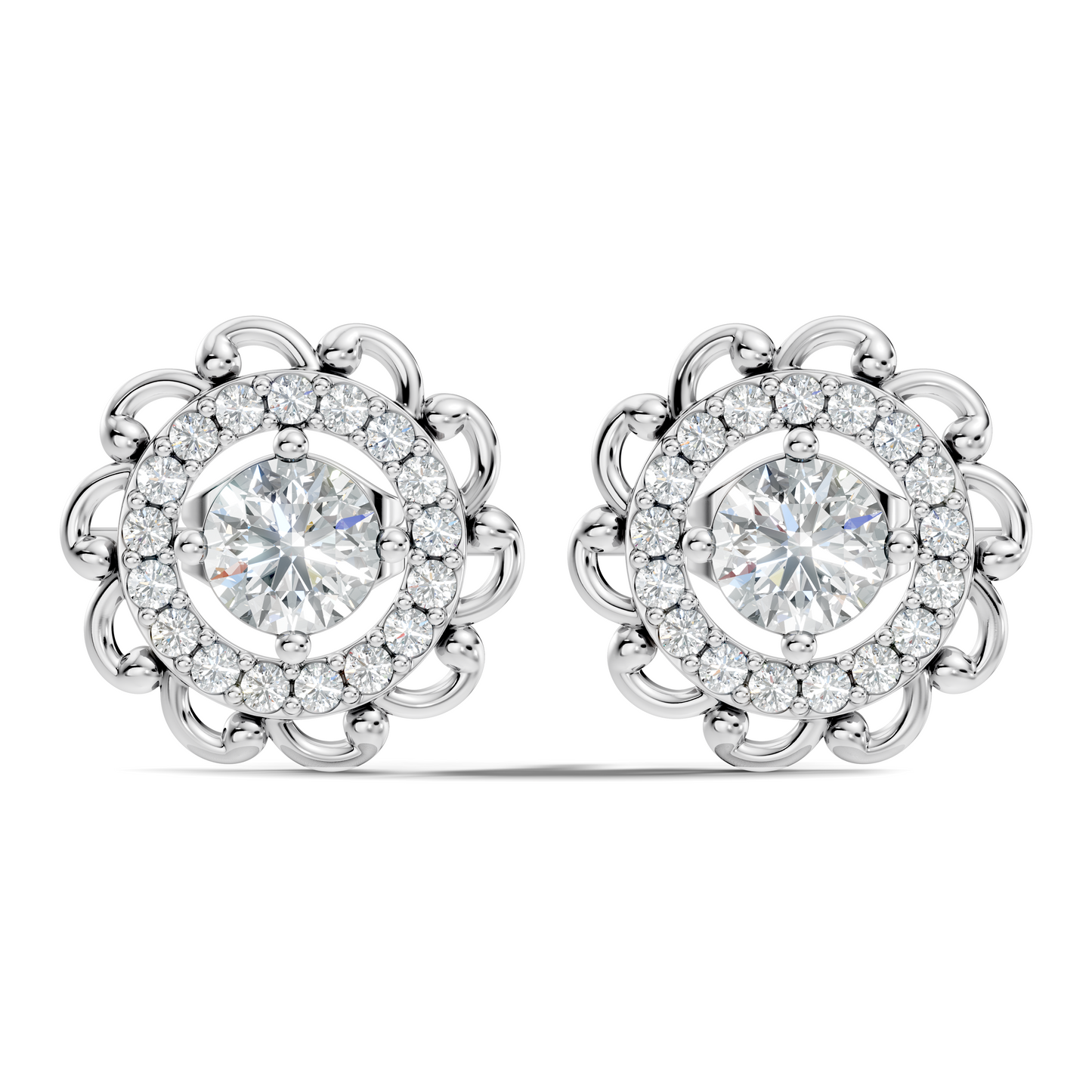 Vintage Round Labgrown Diamond Stud Earring In 14K Solid White Gold For Women's