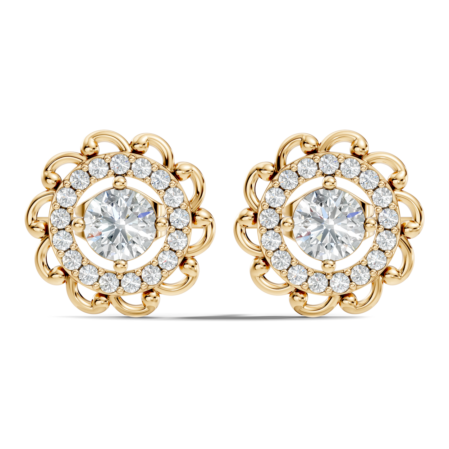Vintage Round Labgrown Diamond Stud Earring In 14K Solid White Gold For Women's