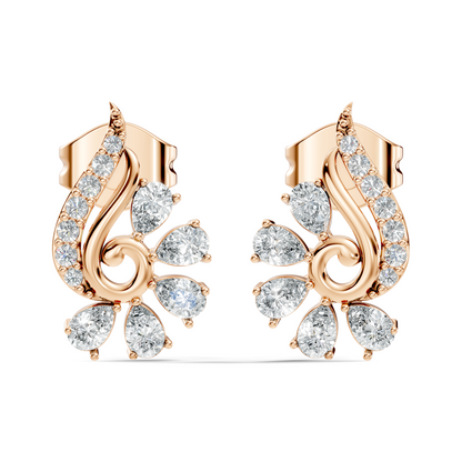 Elegant Pear & Round Diamond Stud Earrings Sparkling Facets In 14K Solid Gold For Her