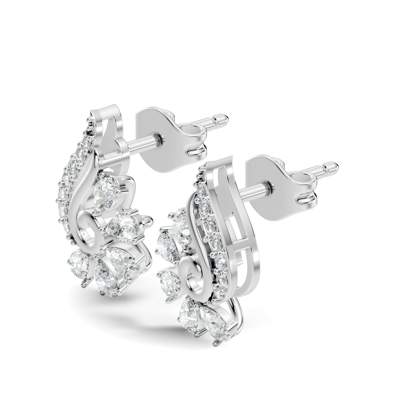 Elegant Pear & Round Diamond Stud Earrings Sparkling Facets In 14K Solid Gold For Her