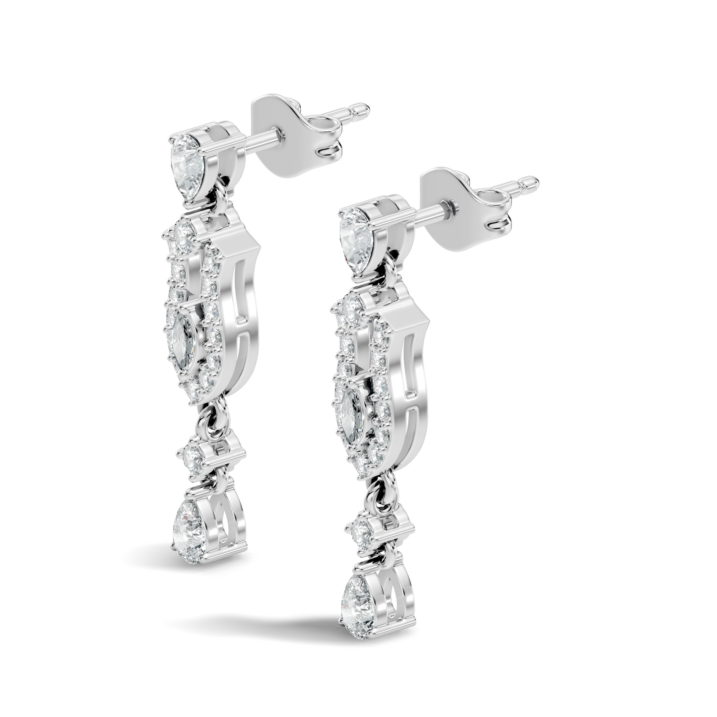 Elegant 14K Gold Women's Unique Marquise and Pear Diamond Earrings In 14K Gold