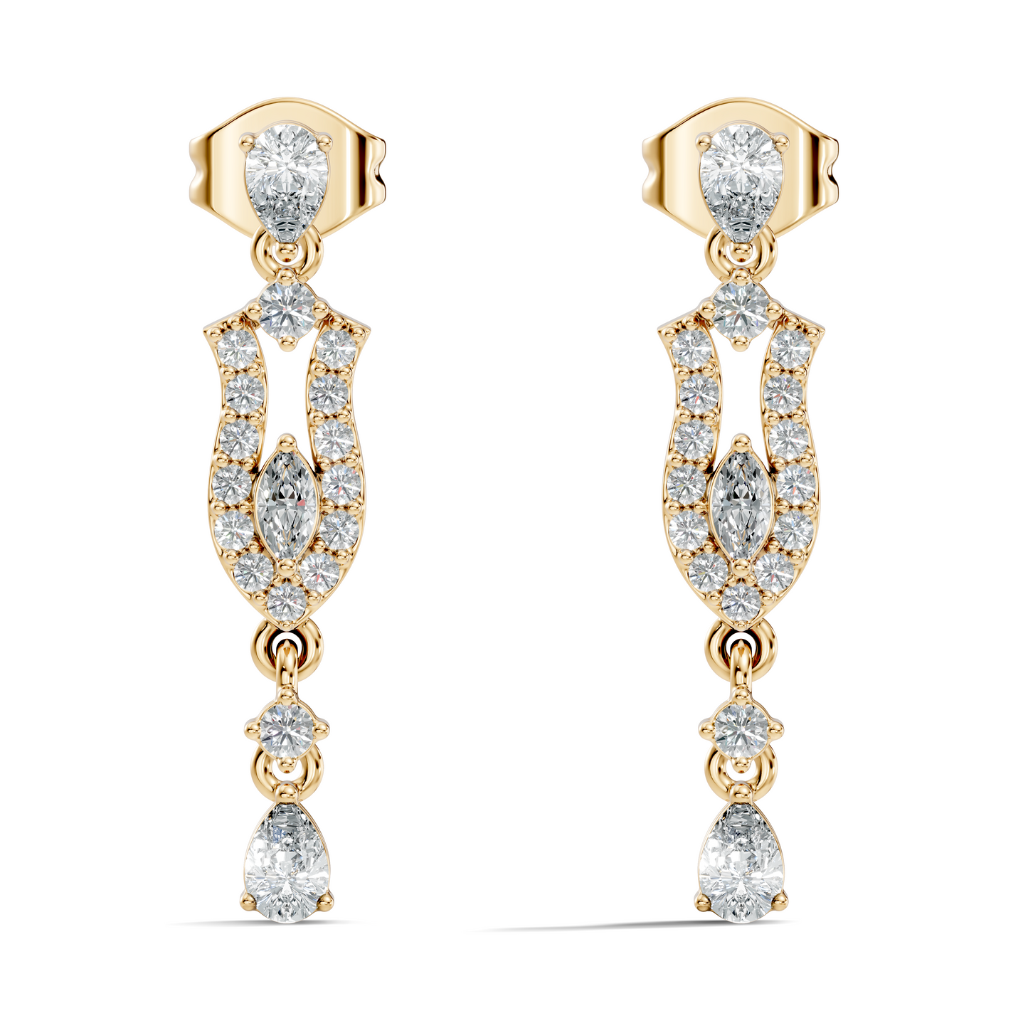 Elegant 14K Gold Women's Unique Marquise and Pear Diamond Earrings In 14K Gold