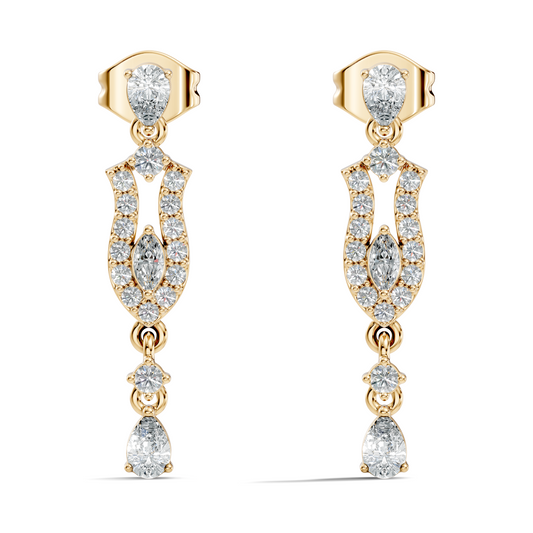 Elegant 14K Gold Women's Unique Marquise and Pear Diamond Earrings In 14K Gold