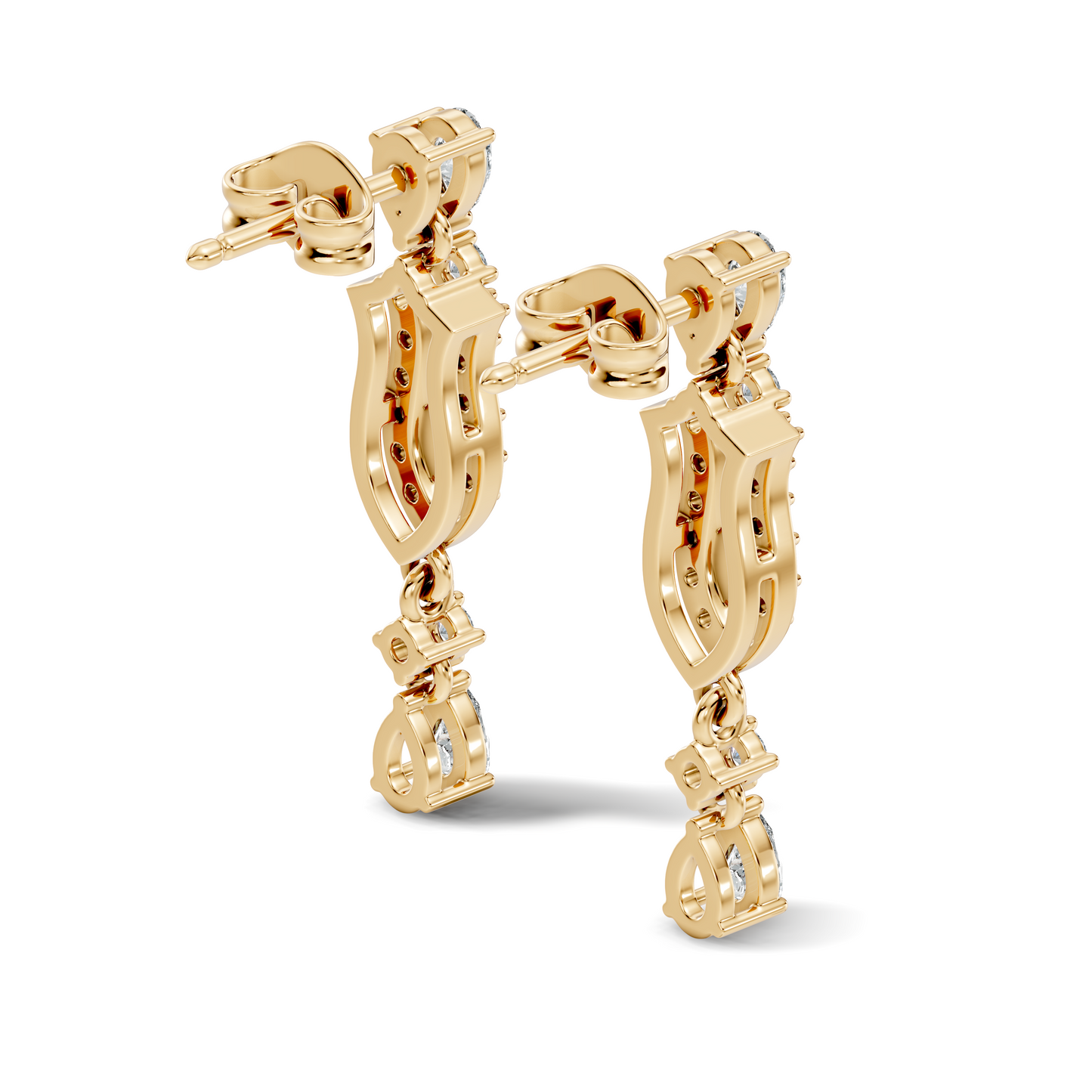 Elegant 14K Gold Women's Unique Marquise and Pear Diamond Earrings In 14K Gold