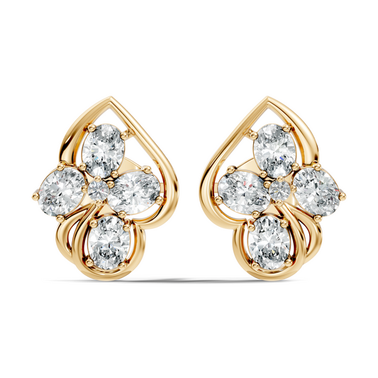 Classic Oval & Round Diamond Stud Earrings in 14K Solid Gold Perfect Anniversary Gift