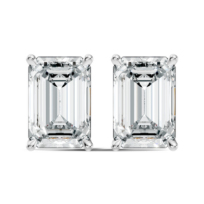 Luxury 6.41 Ct Emerald Cut Lab Grown Diamond Stud Earrings For Women In 18K Gold