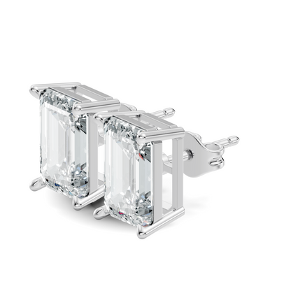 Luxury 6.41 Ct Emerald Cut Lab Grown Diamond Stud Earrings For Women In 18K Gold