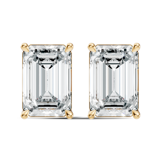 Luxury 6.41 Ct Emerald Cut Lab Grown Diamond Stud Earrings For Women In 18K Gold