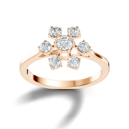 Round Cut Lab Grown Diamond Unique Flower Shape Dainty Stackable Party Wear Ring For Her